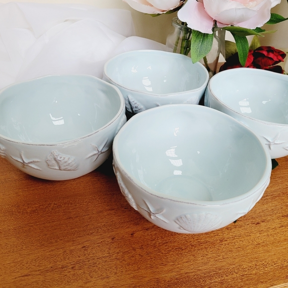 Laguna Coastal Cottage Blue Sky Ceramic Coastal Theme Etched Dining Bowl *NWT - Picture 11 of 11